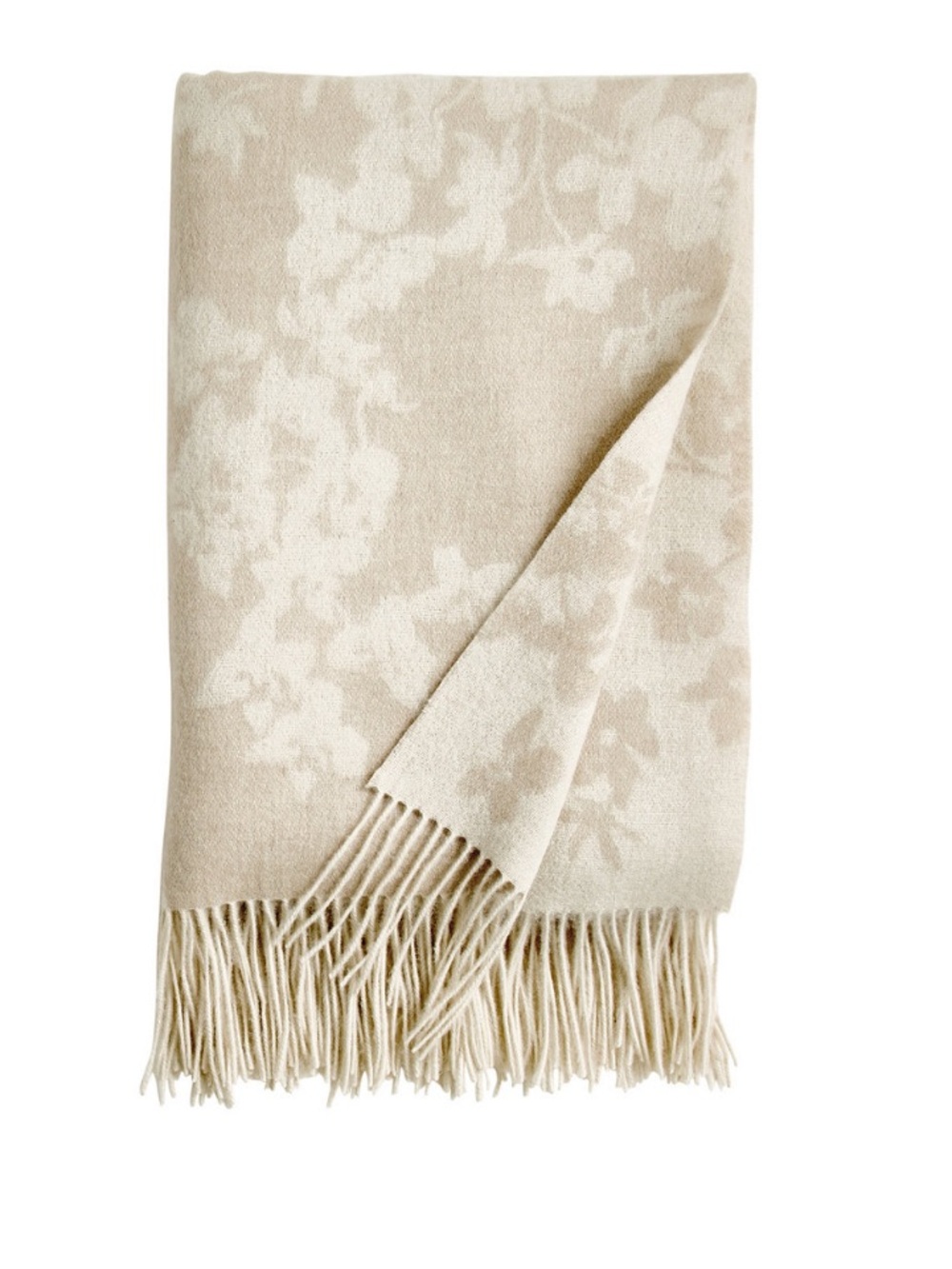 NWT Michael Aram Orchid Reversible Throw Blanket with Fringe in Linen. 100% Wool